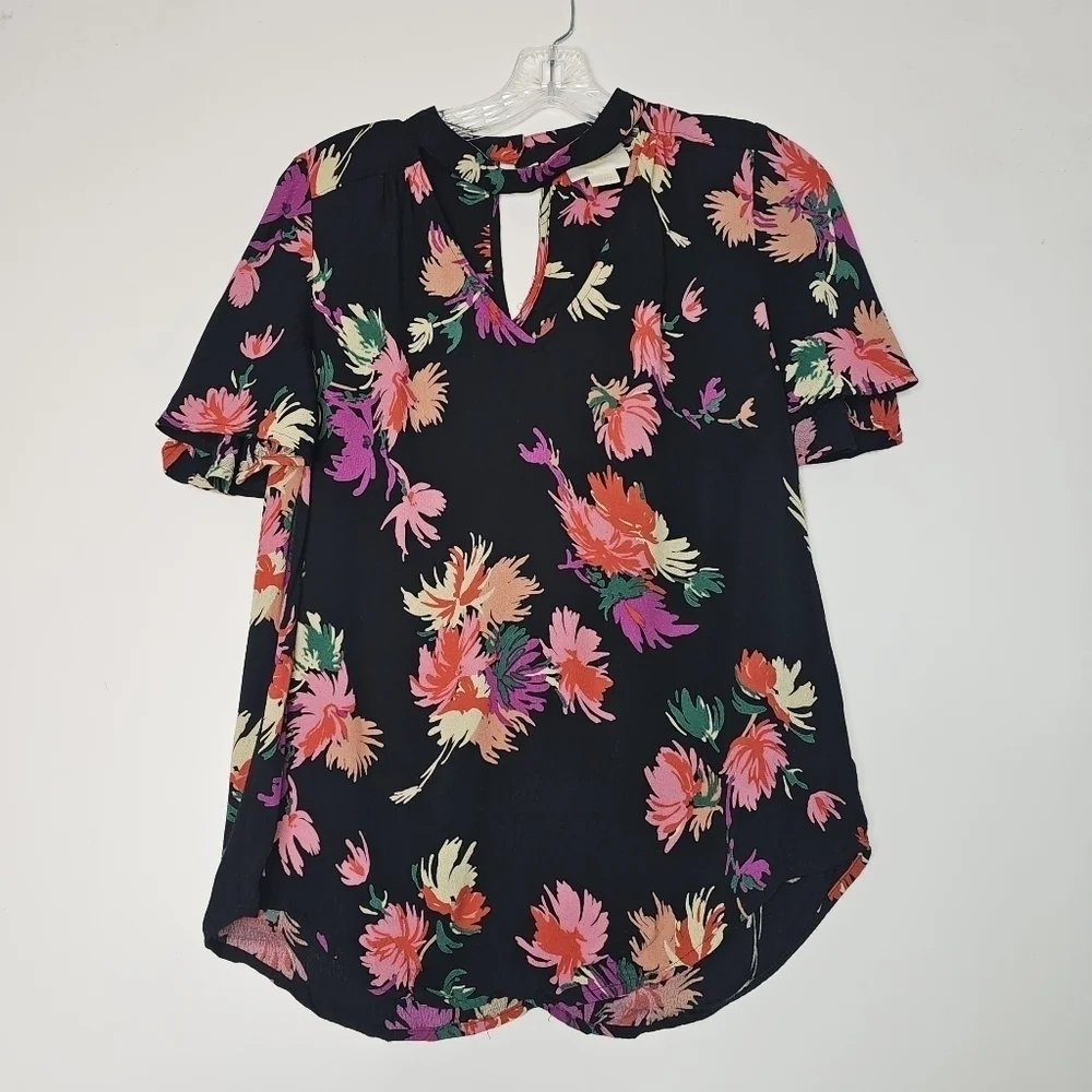 ANTHROPOLOGIE Maeve Black Bella Floral Choker Top Size L